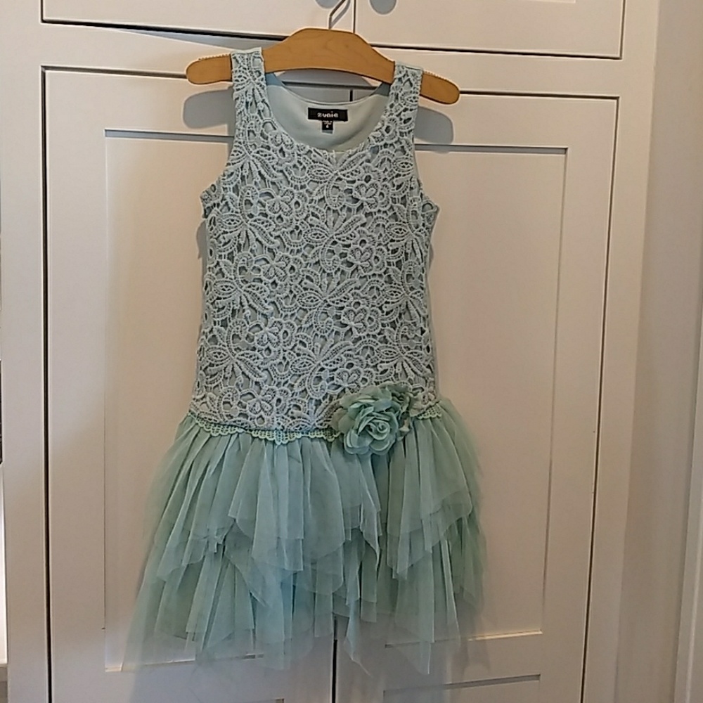 Girls Zunie MINT GREEN Tulle & CROCHET Tank Dress Size 6